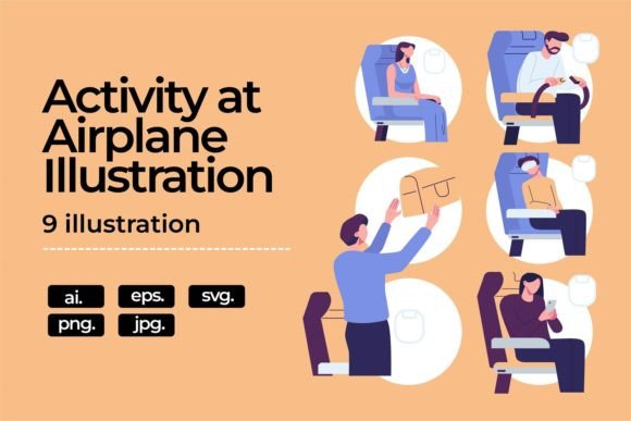 Activity at Airplane Flat Illustration: Graphics for Editorial Use