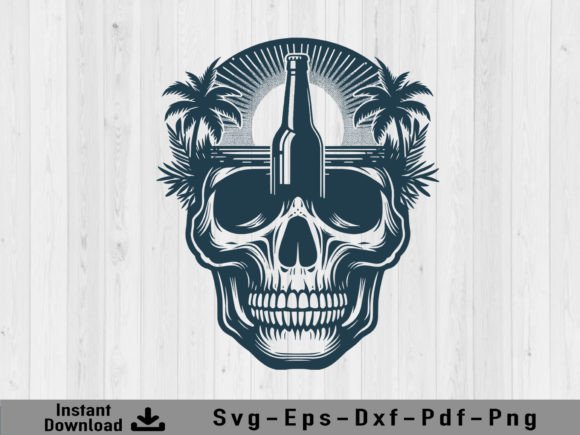 Skull Head with Beer Bottle Svg Vector